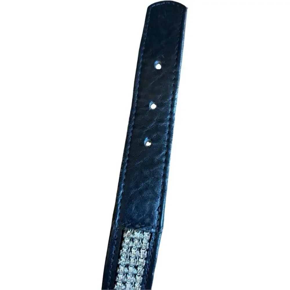 Western Rhinestone Belt Italian Leather Size XS Silver Black Boho Vintage